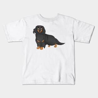 Black & Tan Longhaired Dachshund Dog Kids T-Shirt